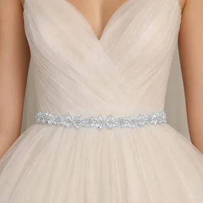 Fashnzfab Marquise Stone Cluster Sash Ribbon Bridal Wedding Belt Headband In Gray