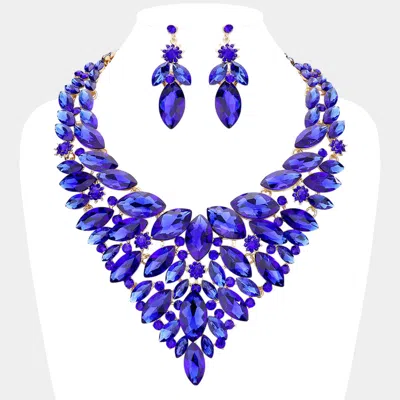 Fashnzfab Marquise Stone Cluster Statement Evening Necklace In Blue