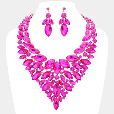 Fashnzfab Marquise Stone Cluster Statement Evening Necklace In Pink