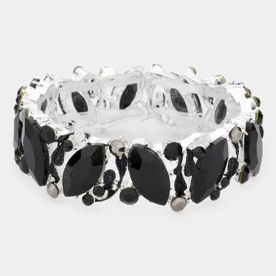 Fashnzfab Marquise Stone Cluster Stretch Evening Bracelet Black, Silver In Multi