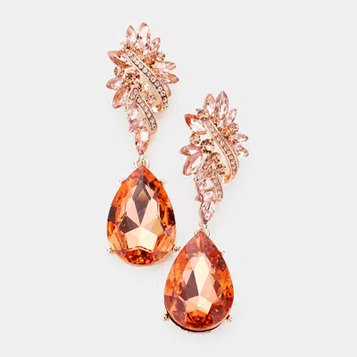 Fashnzfab Marquise Stone Cluster Teardrop Dangle Evening Earrings - Peach In Pink