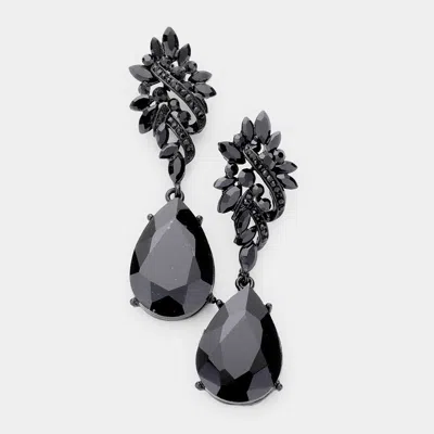 Fashnzfab Marquise Stone Cluster Teardrop Dangle Evening Earrings In Black