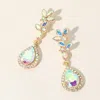 Fashnzfab Marquise Stone Cluster Teardrop Link Dangle Evening Earrings - Ab, Gold In Multi
