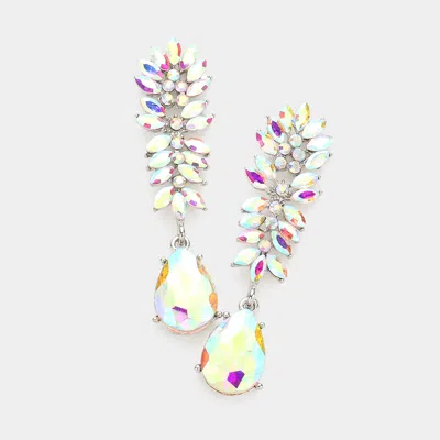 Fashnzfab Marquise Stone Cluster Teardrop Link Dangle Evening Earrings - Ab, Silver In Metallic