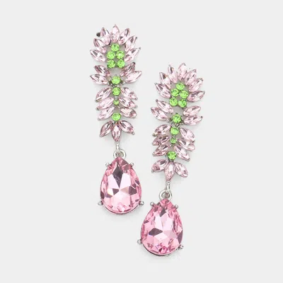Fashnzfab Marquise Stone Cluster Teardrop Link Dangle Evening Earrings In Pink