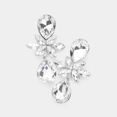 Fashnzfab Marquise Stone Cluster Teardrop Link Dangle Evening Earrings In Silver