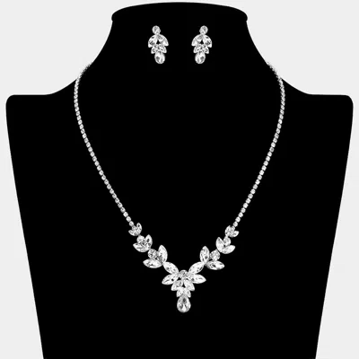Fashnzfab Marquise Stone Cluster Teardrop Pointed Rhinestone Paved Necklace In Multi