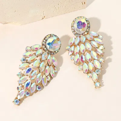 Fashnzfab Marquise Stone Cluster Vine Dangle Evening Earrings - Ab, Gold In Silver