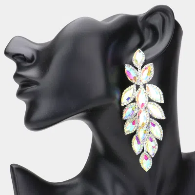 Fashnzfab Marquise Stone Cluster Vine Dangle Evening Earrings - Ab, Silver In Gold