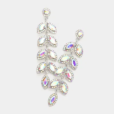 Fashnzfab Marquise Stone Cluster Vine Dangle Evening Earrings - Ab, Silver In White
