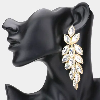 Fashnzfab Marquise Stone Cluster Vine Dangle Evening Earrings - Clear, Gold In Black