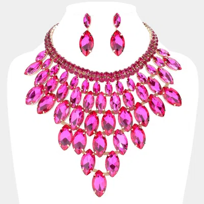 Fashnzfab Marquise Stone Cluster Vine Evening Necklace In Pink