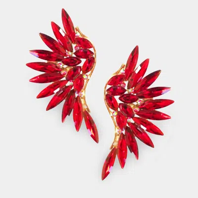 Fashnzfab Marquise Stone Cluster Wing Clip On Earrings In Red