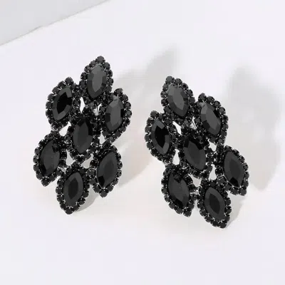 Fashnzfab Marquise Stone Embellished Clip On Earrings In Black