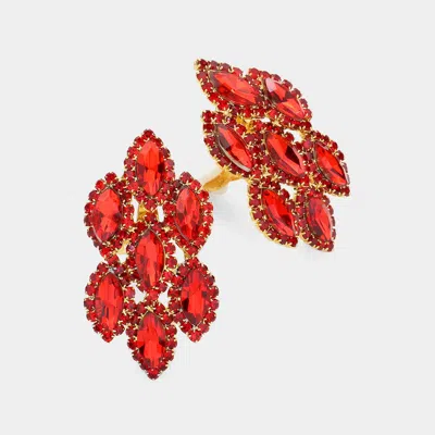 Fashnzfab Marquise Stone Embellished Clip On Earrings In Red