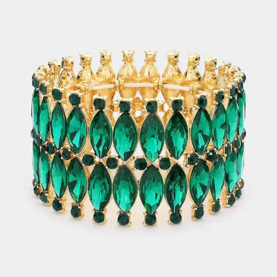 Fashnzfab Marquise Stone Embellished Evening Bracelet Emerald, Gold In Multi