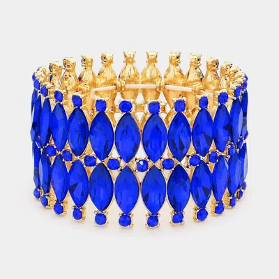 Fashnzfab Marquise Stone Embellished Evening Bracelet Gold, Sapphire In Multi