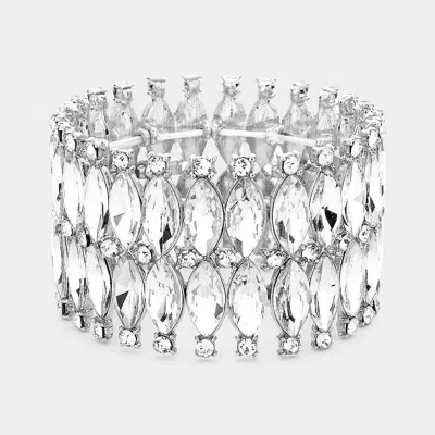 Fashnzfab Marquise Stone Embellished Evening Bracelet Silver