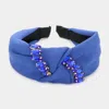 Fashnzfab Marquise Stone Embellished Knot Burnout Headband In Blue