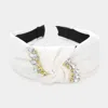 Fashnzfab Marquise Stone Embellished Knot Burnout Headband In White