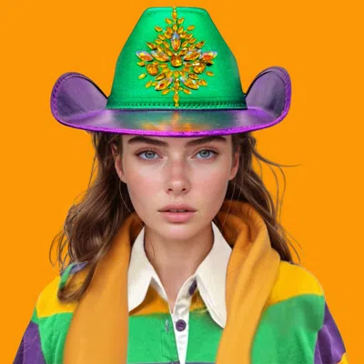 Fashnzfab Marquise Stone Embellished Mardi Gras Fedora Hat In Green