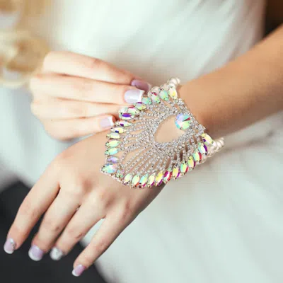 Fashnzfab Marquise Stone Embellished Pearl Bracelet Ab, Silver, White