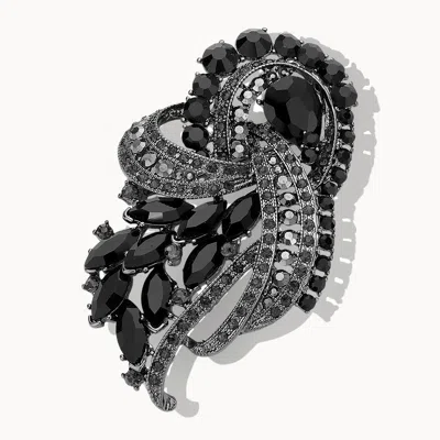 Fashnzfab Marquise Stone Embellished Rhinestone Paved Knot Pin Brooch In Black