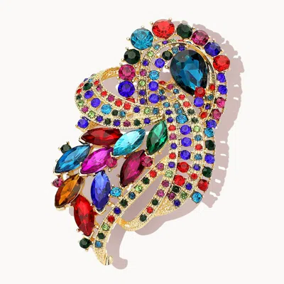 Fashnzfab Marquise Stone Embellished Rhinestone Paved Knot Pin Brooch In Multi