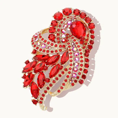 Fashnzfab Marquise Stone Embellished Rhinestone Paved Knot Pin Brooch In Red
