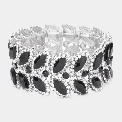 Fashnzfab Marquise Stone Embellished Stretch Evening Bracelet In Black