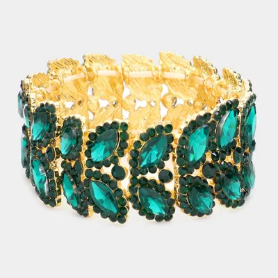 Fashnzfab Marquise Stone Embellished Stretch Evening Bracelet Emerald In Gold