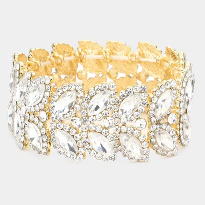 Fashnzfab Marquise Stone Embellished Stretch Evening Bracelet In Gold