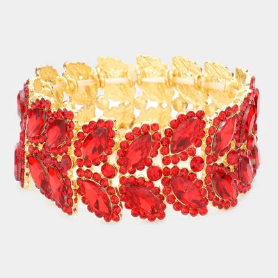 Fashnzfab Marquise Stone Embellished Stretch Evening Bracelet Red