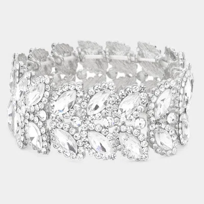 Fashnzfab Marquise Stone Embellished Stretch Evening Bracelet In Silver