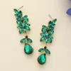 Fashnzfab Marquise Stone Embellished Teardrop Stone Cluster Dangle Evening Earrings - Emerald, Gold In Green