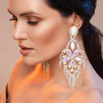 Fashnzfab Marquise Stone Flower Accented Chandelier Evening Earrings In Gold