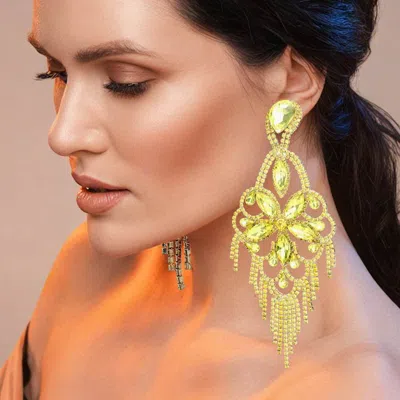 Fashnzfab Marquise Stone Flower Accented Chandelier Evening Earrings In Metallic