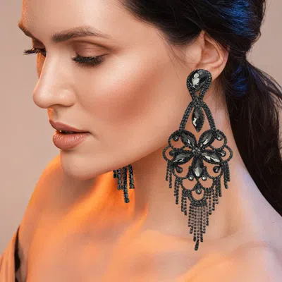 Fashnzfab Marquise Stone Flower Accented Chandelier Evening Earrings In Orange