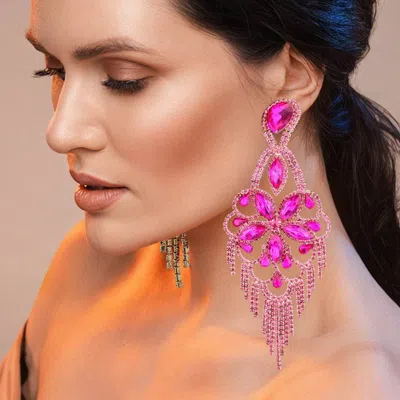 Fashnzfab Marquise Stone Flower Accented Chandelier Evening Earrings In Orange