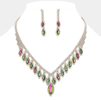 Fashnzfab Marquise Stone Fringe Rhinestone Paved Necklace In Metallic