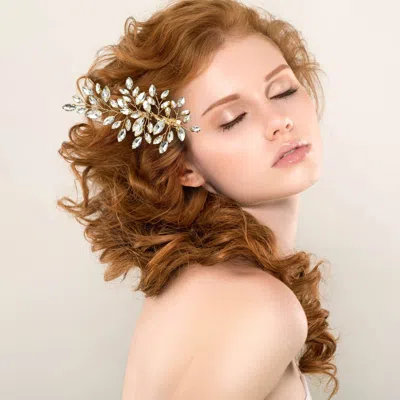 Fashnzfab Marquise Stone Leaf Branch Hair Clip In Gold