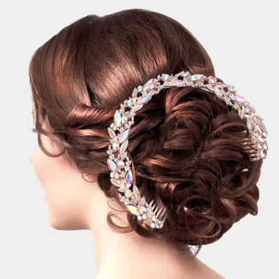 Fashnzfab Marquise Stone Leaf Cluster Bun Hair Comb In Gold