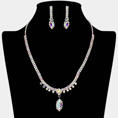 Fashnzfab Marquise Stone Pendant Rhinestone Paved Necklace In Black