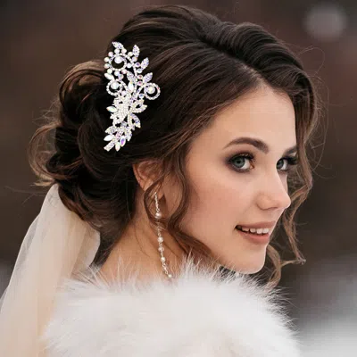 Fashnzfab Marquise Stone Pointed Flower Hair Comb In Metallic