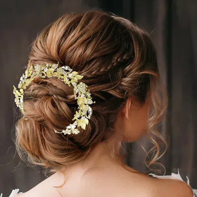 Fashnzfab Marquise Stone Pointed Flower Leaf Vine Bun Wrap Headpiece In Multi