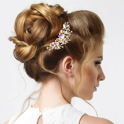 Fashnzfab Marquise Stone Pointed Leaf Vine Hair Comb In Gold