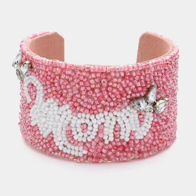 Fashnzfab Marquise Stone Pointed Mama Message Seed Beaded Cuff Bracelet Pink