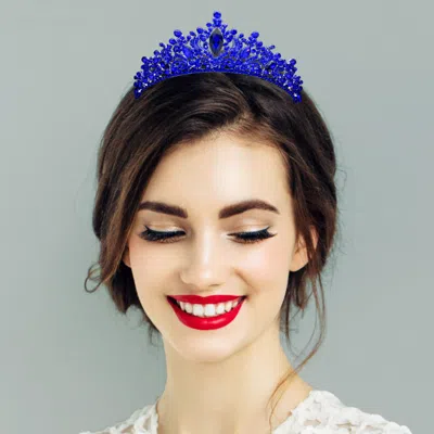 Fashnzfab Marquise Stone Pointed Rhinestone Embellished Princess Tiara In Silver