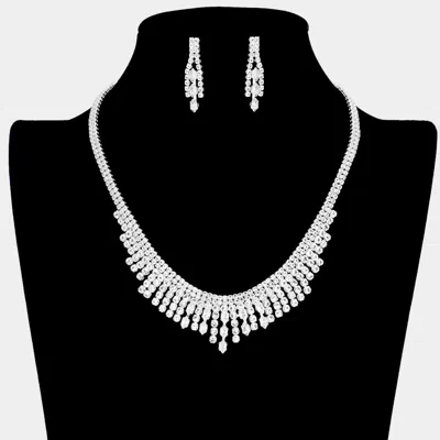 Fashnzfab Marquise Stone Pointed Rhinestone Necklace In Metallic