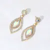Fashnzfab Marquise Stone Pointed Rhinestone Paved Dangle Earrings - Ab, Gold In Multi